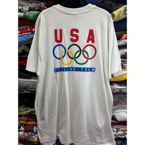 Vintage Hanes Beefy-T USA Cycling Team Olympic Rings T-Shirt Mens XL White 90s